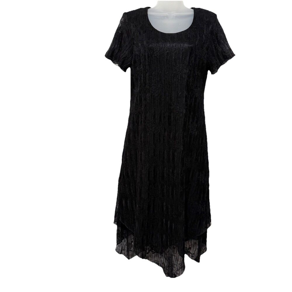 Vintage Helene Blake Lace Midi Dress Size 12P Short Sleeve Asymmetrical  Hem